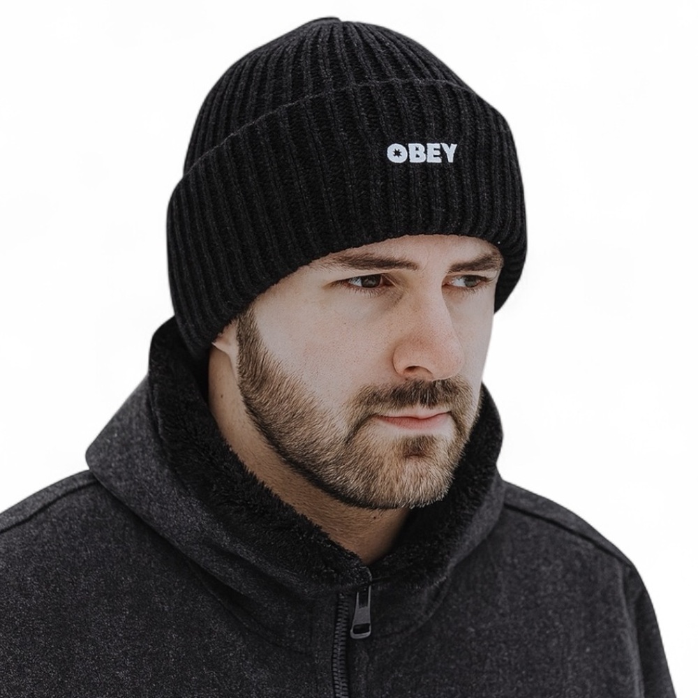 OBEY Men’s Ribbed Knit Cuffed Beanie Black One Size New!